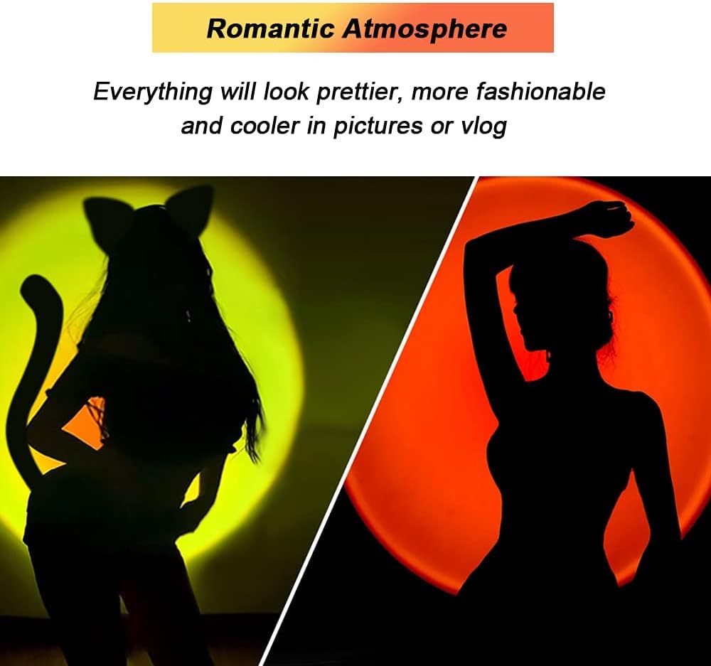 GreenHB Sunset Lamp Sunset Light 7 Colors Rechargeable Selfie Light Living Room Decor for Romantic Time Movie Night